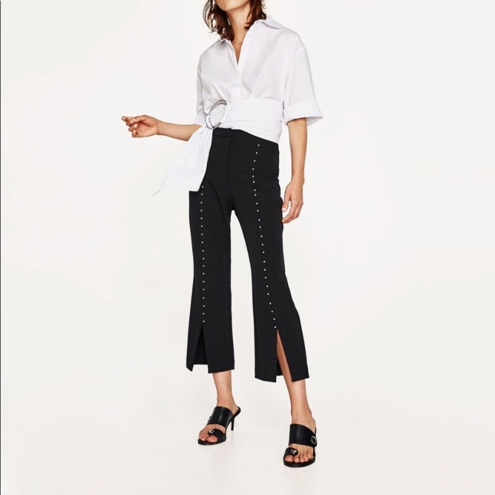 PEARL STUDDED TROUSERS WITH SLITS